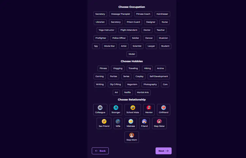 Hottalks.ai Choose your character occupation