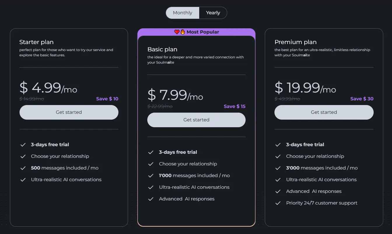 Soulmaite AI Pricing